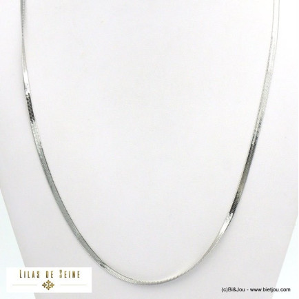 long collier minimaliste chaîne miroir acier inoxydable femme 0121570 argenté
