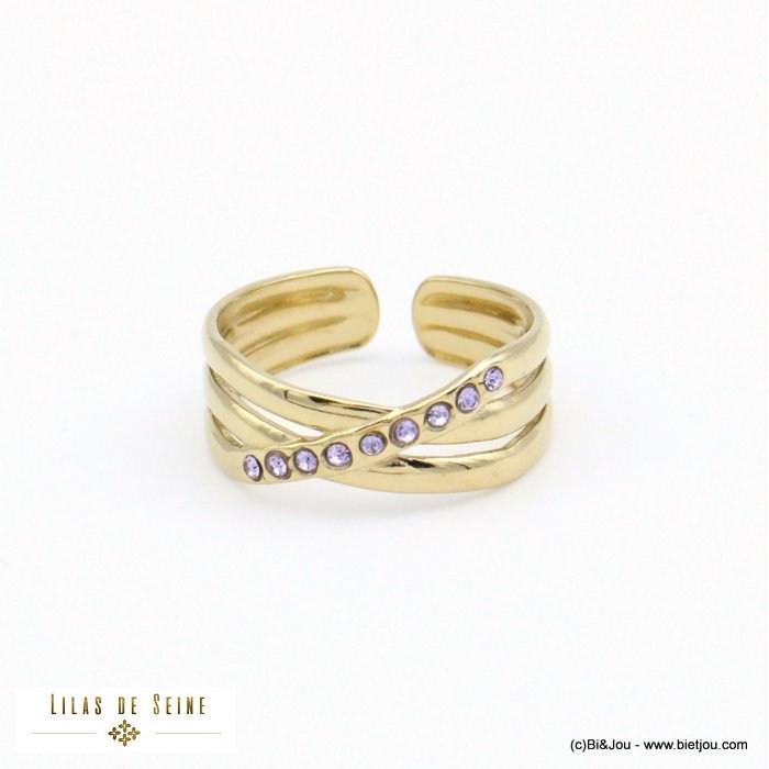 bague trois rangs torsadés strass ouverte acier inoxydable femme 0421502 bague trois rangs torsadés strass ouverte acier inoxydable femme 0421502