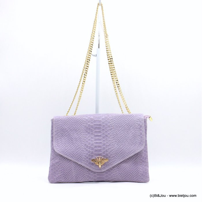 sac à bandoulière chaîne CUIR façon serpent fermoir abeille femme 0920521 lilas