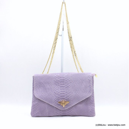 sac à bandoulière chaîne CUIR façon serpent fermoir abeille femme 0920521 lilas