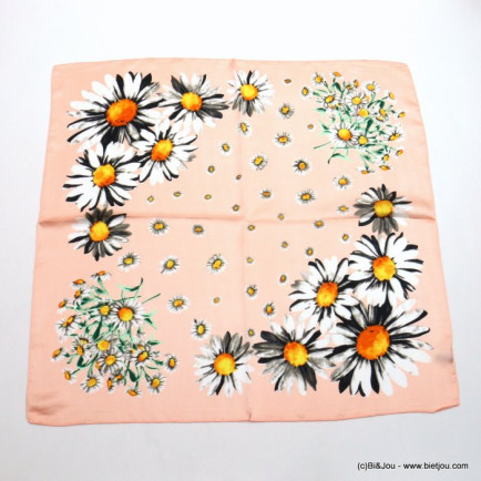 carré satin motif fleurs marguerite touché soie polyester femme 0722007