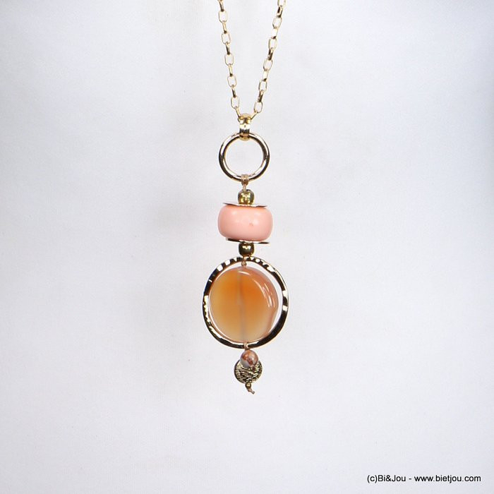 sautoir boho chic pendentif pierre chaîne métal femme 0120108 rose nude sautoir boho chic pendentif pierre chaîne métal femme 0120108 rose nude