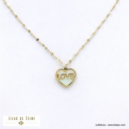 collier LOVE coeur nacre acier inoxydable femme 0122008 doré