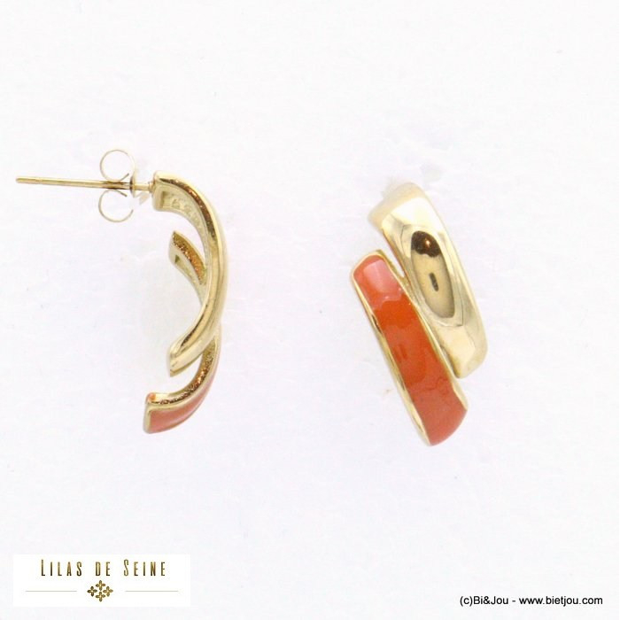puces d'oreilles acier inoxydable bande émail femme 0321582 puces d'oreilles acier inoxydable bande émail femme 0321582