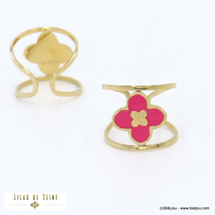 bague acier inoxydable trèfle émail femme 0422020 bague acier inoxydable trèfle émail femme 0422020