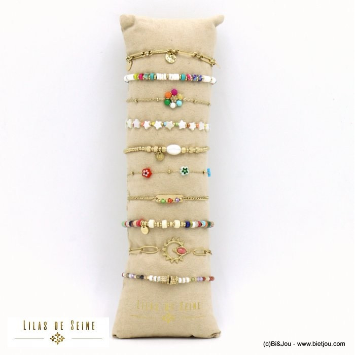 ensemble de 10 bracelets fleur étoile résine perle pierre nacre acier inoxydable femme 0222038