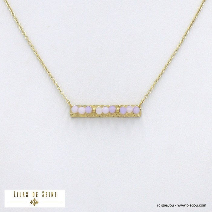 collier acier inoxydable barre horizontale billes pierre femme 0122025 violet