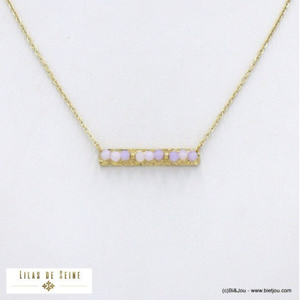 collier acier inoxydable barre horizontale billes pierre femme 0122025 violet