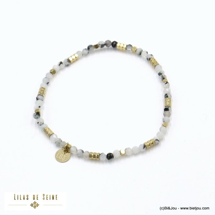 Bracelet acier inoxydable tubes billes facettées pierre femme 0222023 blanc