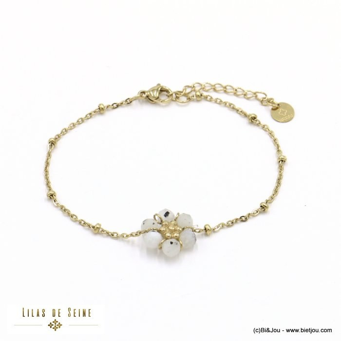 bracelet acier inoxydable fleur pierre femme 0222045
