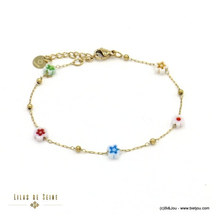 bracelet acier inoxydable fleur résine femme 0222026 blanc