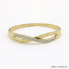 bracelet jonc ouvrable acier inoxydable entrelacé strass femme 0222082
