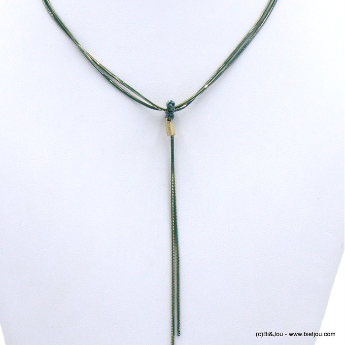 collier Y minimaliste chaîne maille serpent métal bicolore cristal femme 0122089 vert