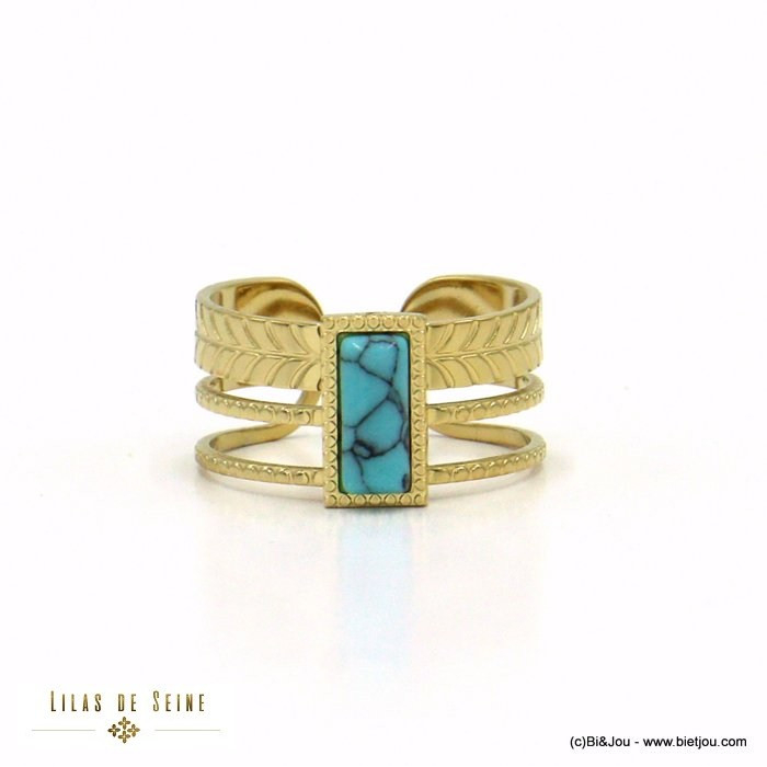 bague large acier inoxydable chevrons cabochon rectangle pierre femme 0422035