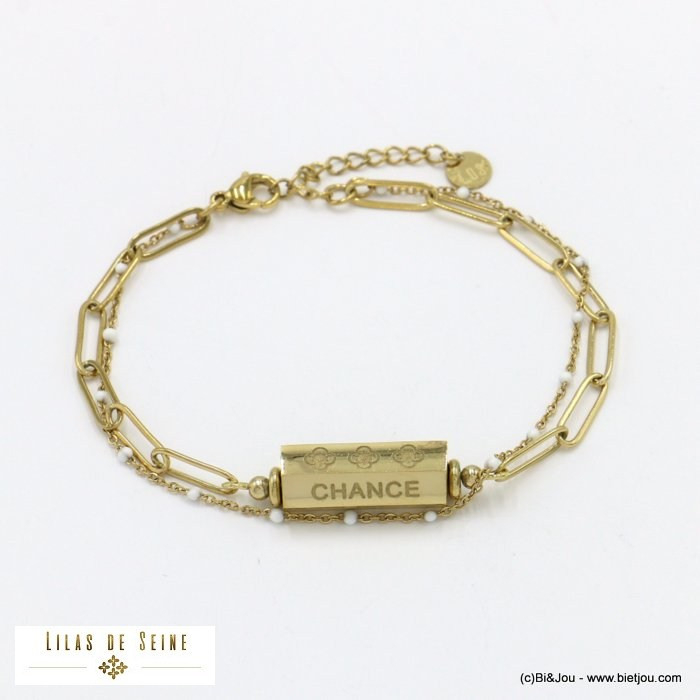 bracelet double-chaîne acier inoxydable talisman AMOUR CHANCE BONHEUR femme 0222136