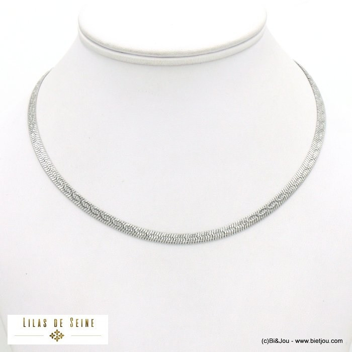 collier acier inoxydable minimaliste chaîne maille miroir motif tresse 5mm femme 0122081