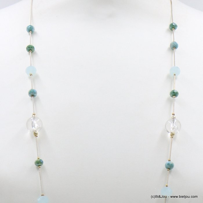 sautoir minimaliste billes transparentes cristal coloré chaîne serpent femme 0122107 bleu turquoise