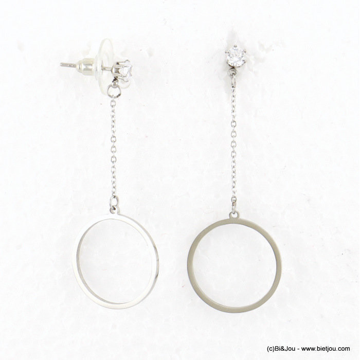 boucles d'oreille acier inoxydable minimaliste anneau chainette strass femme 0317671