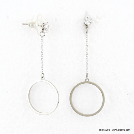 boucles d'oreille acier inoxydable minimaliste anneau chainette strass femme 0317671