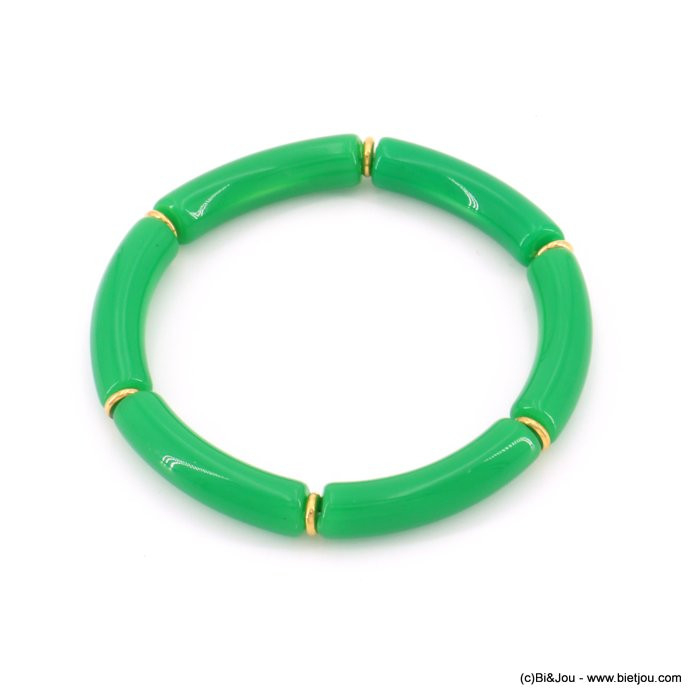 Bracelet vintage élastique tubes acrylique coloré métal femme 0222154 vert