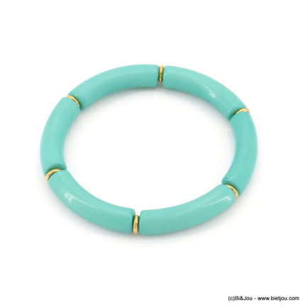 Bracelet vintage élastique tubes acrylique coloré métal femme 0222154 vert aqua