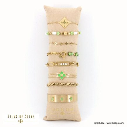 ensemble de 8 bracelets jonc trèfle résine epoxy pendentif rococco nacre pierre acier inoxydable femme 0222158
