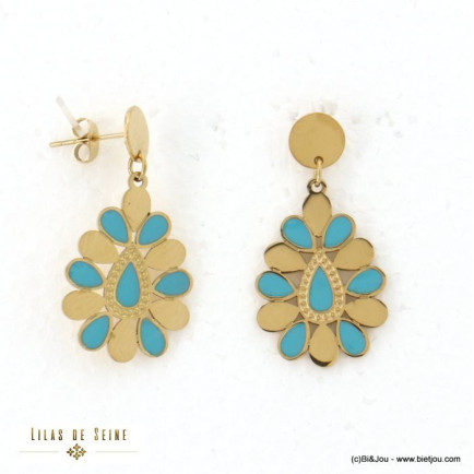 boucles d'oreille acier inoxydable gouttes résine époxy femme 0322104