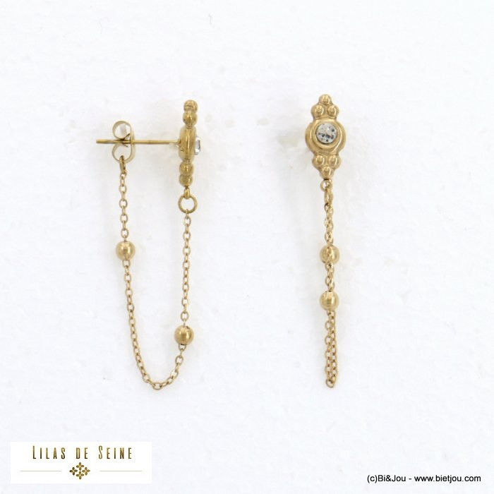 boucles d'oreilles double-face rococo acier inoxydable chaînette strass femme 0322076 boucles d'oreilles double-face rococo acier inoxydable chaînette strass femme 0322076