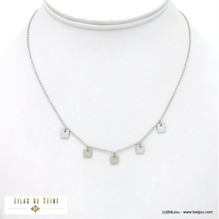 collier acier inoxydable breloques carrées femme 0122115