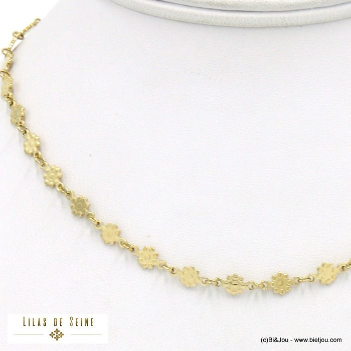 collier acier inoxydable chaîne fleurs femme 0122082 doré