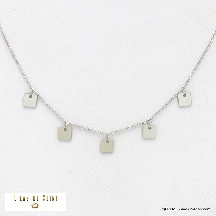 collier acier inoxydable breloques carrées femme 0122115 argenté