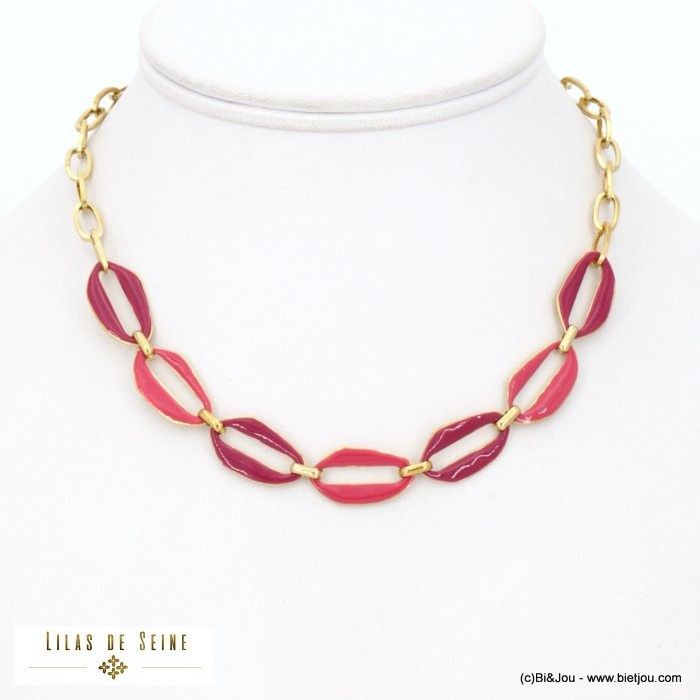 collier acier inoxydable vintage anneaux résine époxy femme 0122537