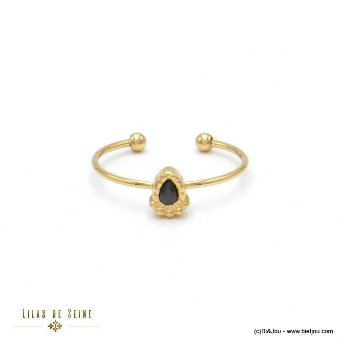 bague ouverte acier inoxydable minimaliste goutte strass femme 0422516 bague ouverte acier inoxydable minimaliste goutte strass femme 0422516
