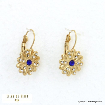 boucles d'oreille dormeuse acier inoxydable fleur strass femme 0322519