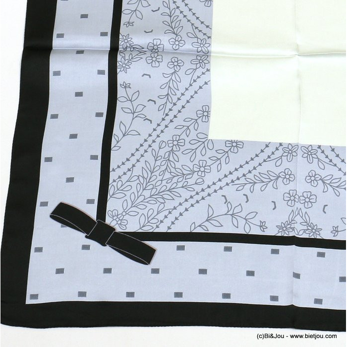 carré satin motif fleur feuille touché soie polyester femme 0722504 gris clair