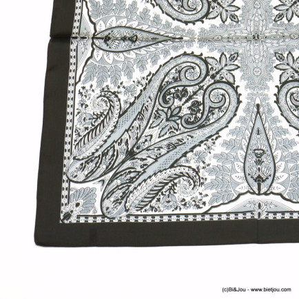 carré satin motif hippocampe stylisé touché soie polyester femme 0722511 noir