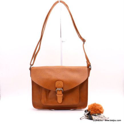 Sac à bandoulière SANS POMPON façon cartable Flora&Co simili-cuir souple femme 0922048 marron