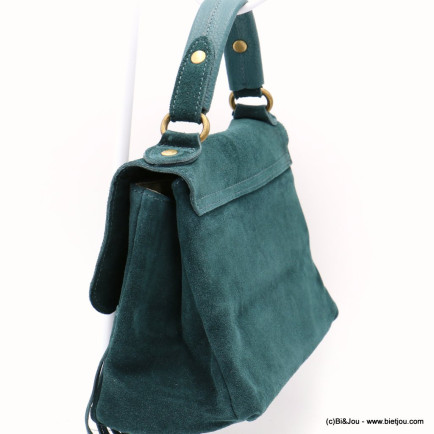 sac à main cuir véritable façon daim franges fermoir tourniquet femme 0922511 vert