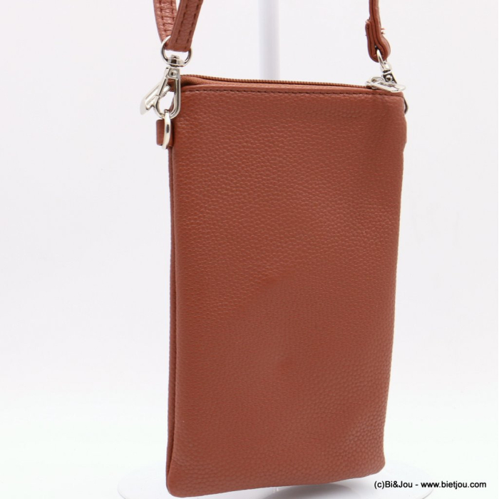 Sacoche smartphone Flora&Co simili-cuir grainé poche extérieure 0922533 marron