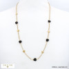 Collier long sautoir acier inoxydable perles forme coeur pierre véritable chaîne maille gourmette 0122502 noir