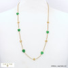 Collier long sautoir acier inoxydable perles forme coeur pierre véritable chaîne maille gourmette 0122502 vert foncé