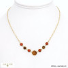 Collier perles pierres naturelles et acier inoxydable à chaîne maille rectangle 0122543 marron