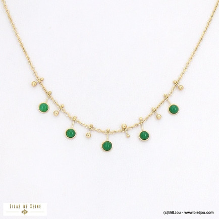 Collier avec breloques effet pique en pierres naturelles et acier inoxydable 0122536 vert foncé