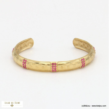 Bracelet large en acier inoxydable à motifs étoiles et strass colorés 0222525 fushia