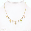 Collier en acier inoxydable à chaîne fine, charms croix et strass blanc 0122517 doré