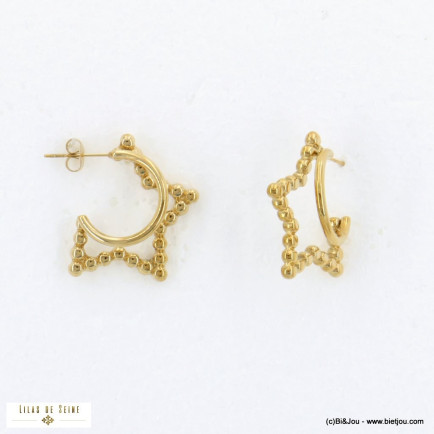 Boucles d'oreilles créoles double anneaux avec étoiles texturées rock 0322542 doré