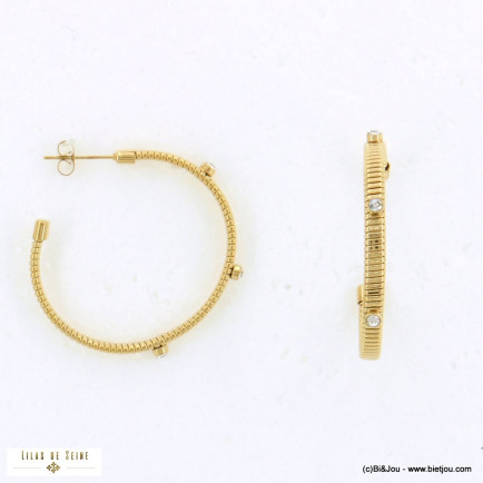 Créoles dorées à strass et maille serpent en acier inoxydable pour femme 0322518 blanc