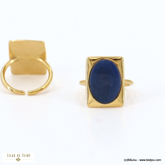 Bague large rectangle et pierre naturelle ovale 0422503 bleu foncé