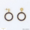 Boucles d'oreilles pendantes acier et anneaux perles brodées 0322509 bleu foncé