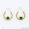 Boucles d'oreilles pendantes en acier doré torsades et pierre naturelle 0322543 vert foncé